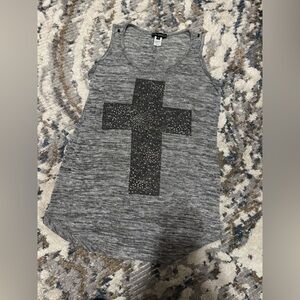 Women's Gray Muscle Tee with Black Cross Design